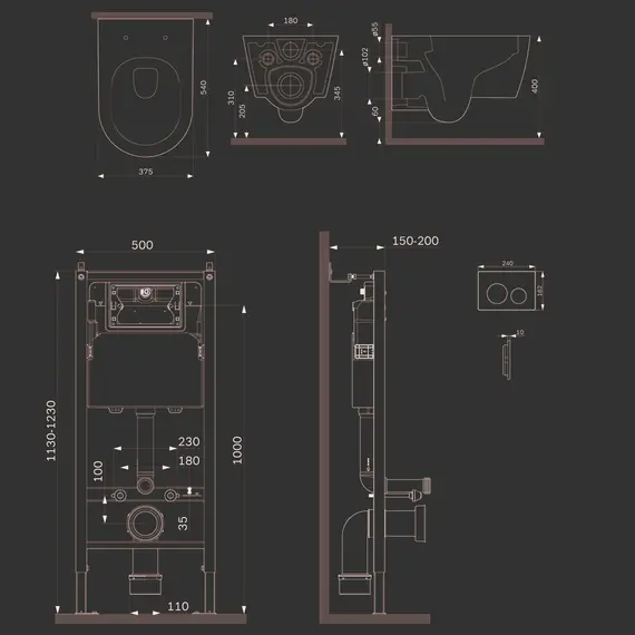 AM.PM  Инсталляция с клав PrimeFit L, мат.черный, с подвес унит Func 54 FlashClean с сид м/л