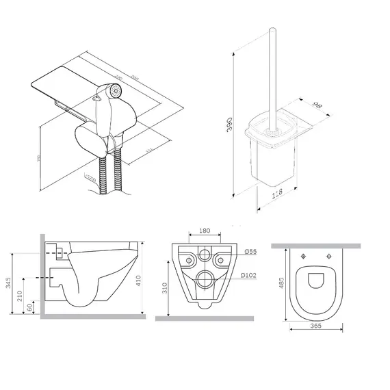 AM.PM Spirit V2.0 набор подвесной унитаз с гиг.душем, черный