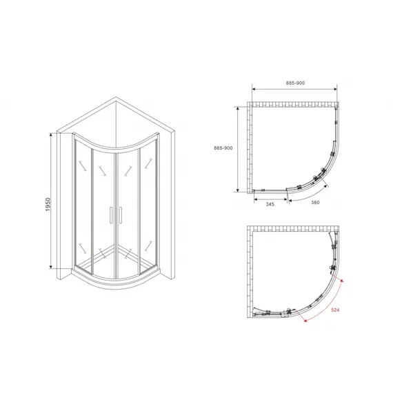 Душевой уголок ABBER Schwarzer Diamant трапеция, прозрачное / хром