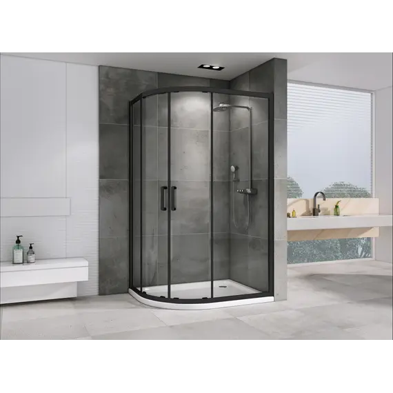 Душевой уголок ABBER Schwarzer Diamant асимметричный, прозрачное/черный