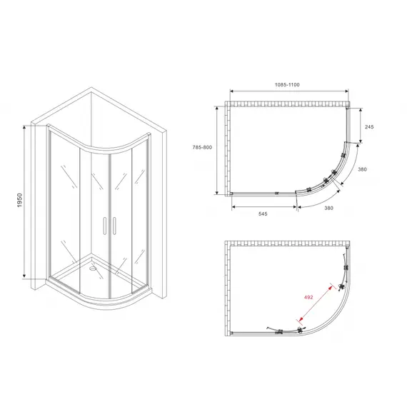 Душевой уголок ABBER Schwarzer Diamant асимметричный , матовое/хром