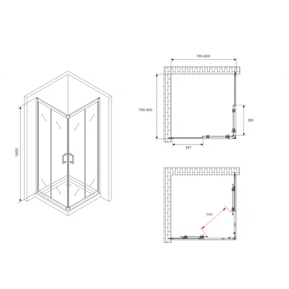 Душевой уголок ABBER Schwarzer Diamant квадрат , прозрачное/хром