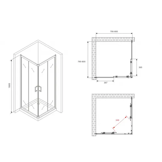 Душевой уголок ABBER Schwarzer Diamant квадрат, прозрачное/черный