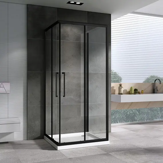 Душевой уголок ABBER Schwarzer Diamant квадрат , пристенный , прозрачное/черный