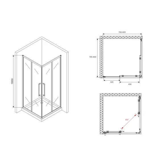 Душевой уголок ABBER Schwarzer Diamant квадрат, матовое/черный