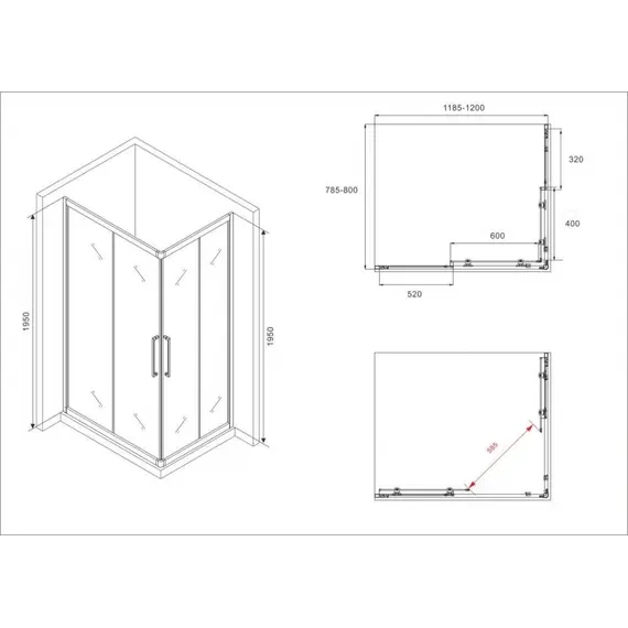Душевой уголок ABBER Schwarzer Diamant прямоугольный , прозрачное/черный