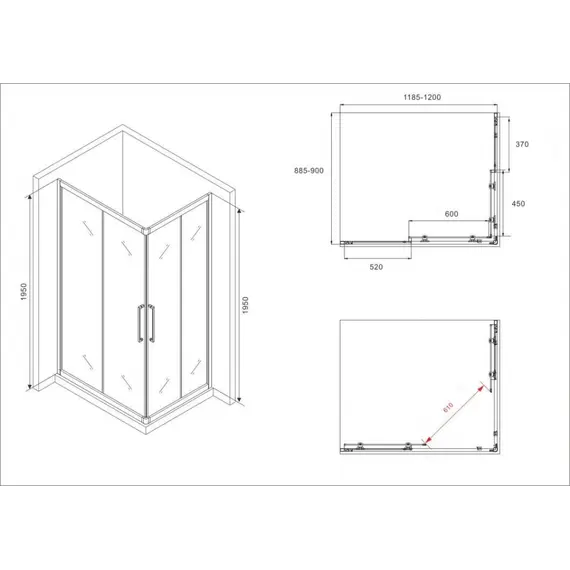 Душевой уголок ABBER Schwarzer Diamant прямоугольный, матовое/хром