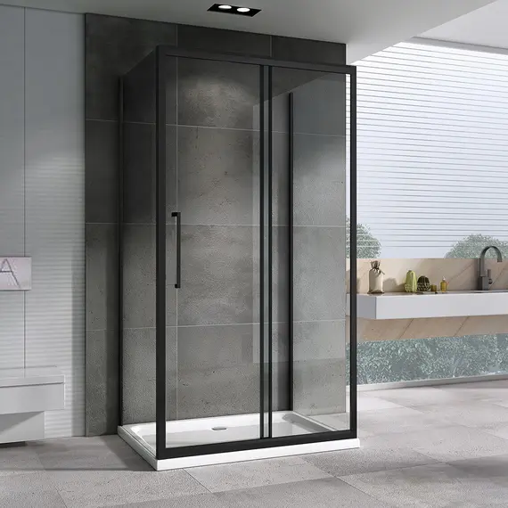 Душевой уголок ABBER Schwarzer Diamant прямоугольный , пристенный , прозрачное/черный