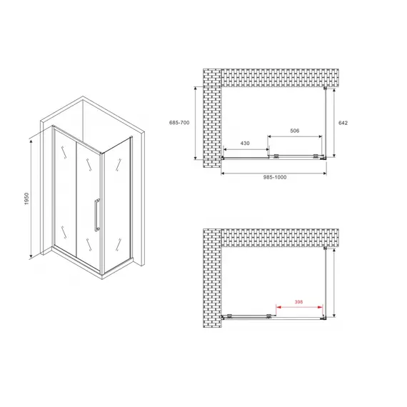 Душевой уголок ABBER Schwarzer Diamant прямоугольный , в угол , матовое/черный