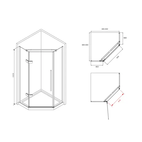 Душевой уголок ABBER Ewiges Wasser  трапеция , прозрачное /черный