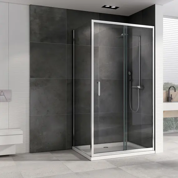 Душевой уголок ABBER Schwarzer Diamant   прозрачное/хром , в угол
