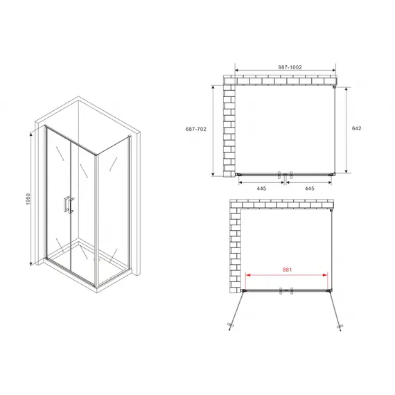 Душевой уголок ABBER Sonnenstrand  прозрачное/черный , в угол