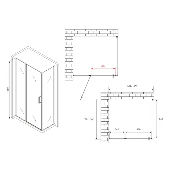 Душевой уголок ABBER Sonnenstrand  прозрачное/черный, в угол