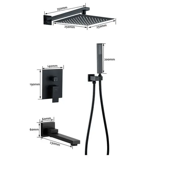 Душевая система ACWEN-80118B  встраиваемая с изливом , черный матовый