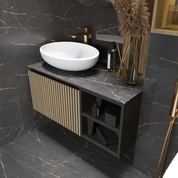 Тумба 1Marka подвесная Rail 90П 1ящик/ 2полки  Gray