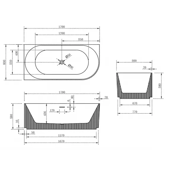 Акриловая ванна ABBER AB9329-1.7MB L 170х80