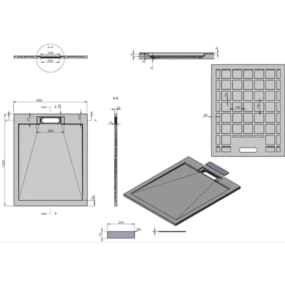 Поддон из искусственного камня черный ESPLX90B, ESPLX100B, ESPLX108B, ESPLX119B, ESPLX128B, ESPLX129B