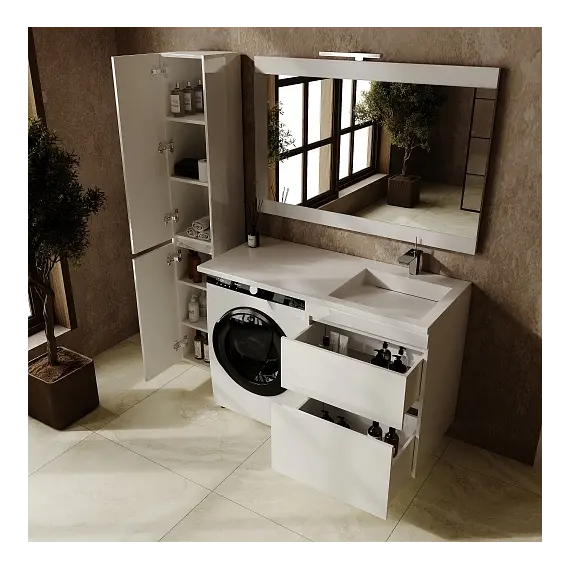 Тумба подвесная с раковиной  "Даллас ЛЕОН 120", Люкс белая, PLUS