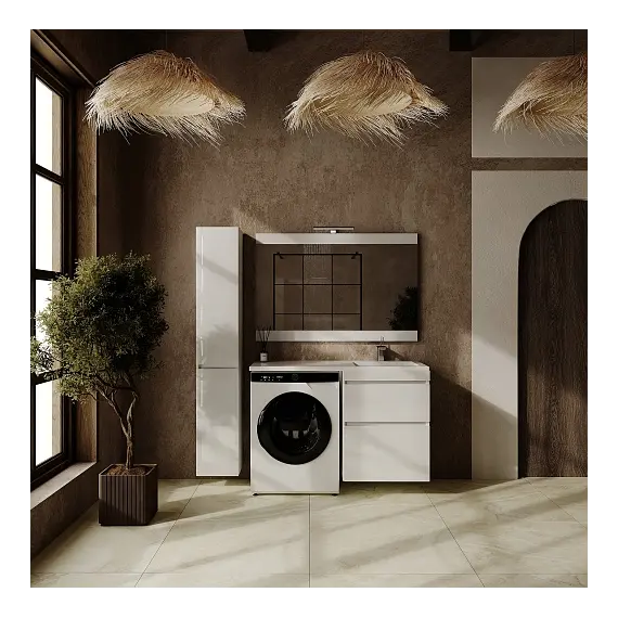 Тумба подвесная с раковиной  "Даллас ЛЕОН 120", Люкс белая, PLUS