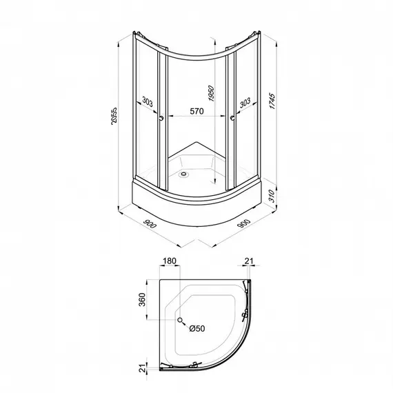 Душевое ограждение Triton ГРЭЙ B средний поддон