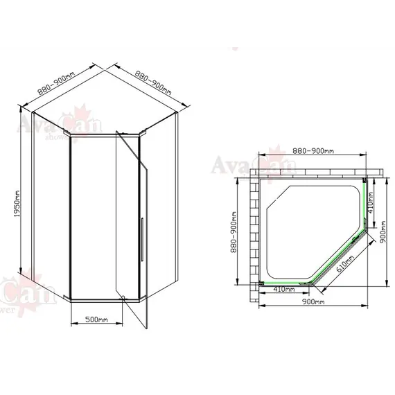 Душевой уголок AvaCan PB 90/100