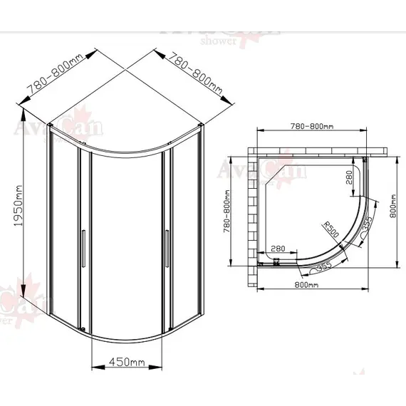 Душевой уголок AvaCan HB 80/90/100/120 MT