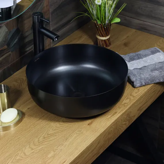 Раковина 400B Lake MELANA Profline ГРАФИТ накладная круглая 400B, Сифон, донный клапан