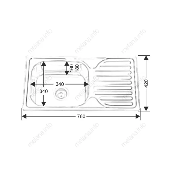 Мойка 7642 U MELANA 0,6/0,8/160 врезная  с сифоном