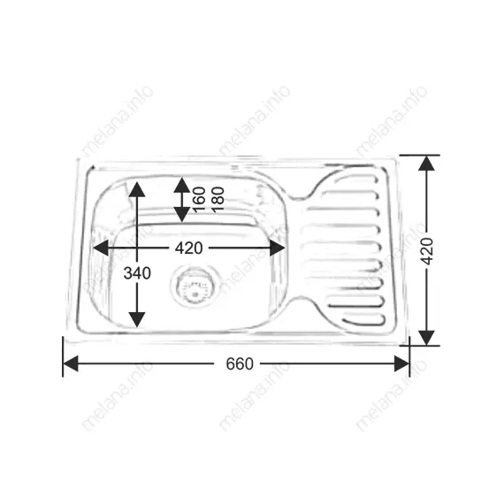 Мойка 6642 U MELANA 0,6/0,8/160 врезная  с сифоном