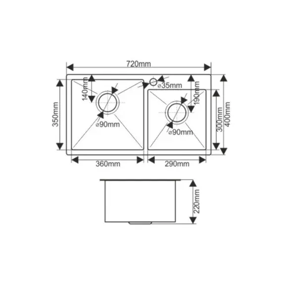 Мойка S7240H MELANA ProfLine 3,0/220 САТИН 2-я чаша, врезная