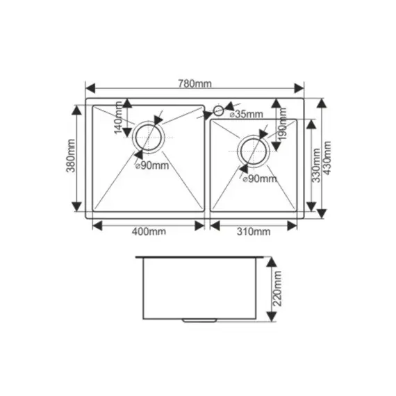 Мойка S7843HG MELANA ProfLine 3,0/220 ЗОЛОТО 2-я чаша, врезная