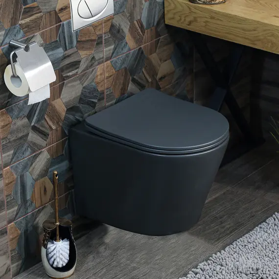 Унитаз подвесной безободковый MLN-310302MDG (матовый темно-серый), крышка дюропласт