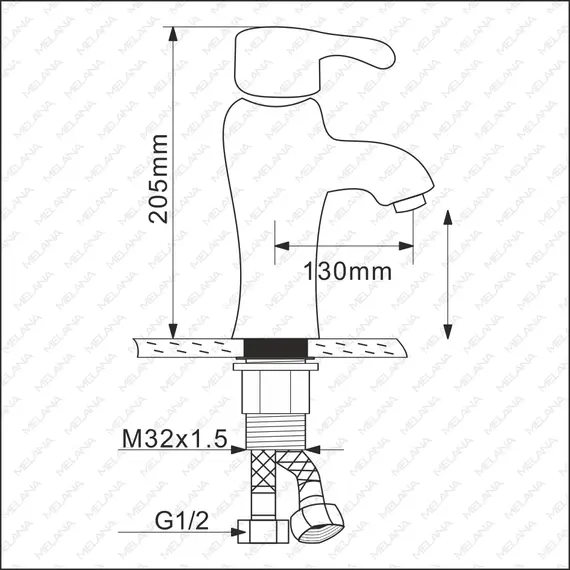 Смеситель д/ум MLN-F-002CBK-M керамический, однорычажный, черный матовый