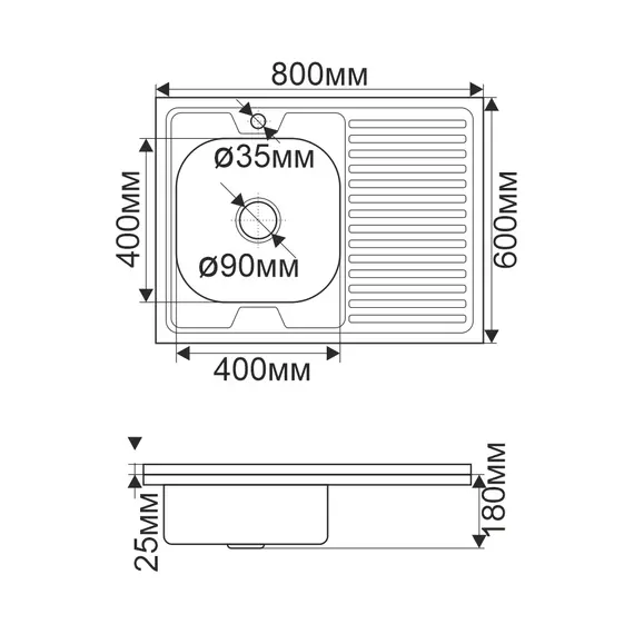 Мойка 8060 L/R MELANA 0,4/0.6/0.8/160 накладная