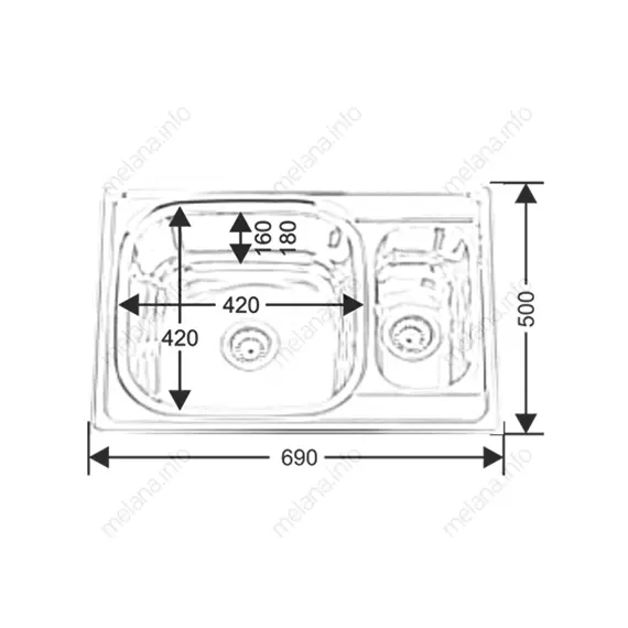 Мойка 6950S U MELANA 0,6/0,8/160 1,5-я чаша врезнаяс сифоном