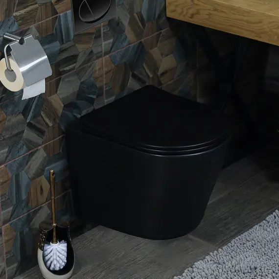 Унитаз подвесной безободковый MLN-310302MB  (матовый черный), крышка дюропласт