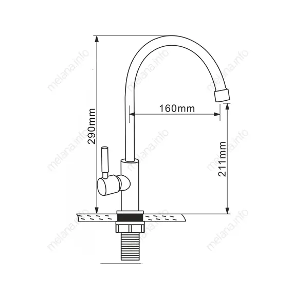 Кран для кухни водоразборный (МОНО) MELANA-F6113 нерж.сталь, однорычажный, сатин