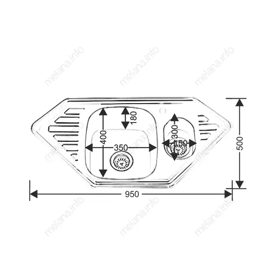 Мойка 9550C MELANA 0,8/180 1,5-я чаша врезная  с сифоном
