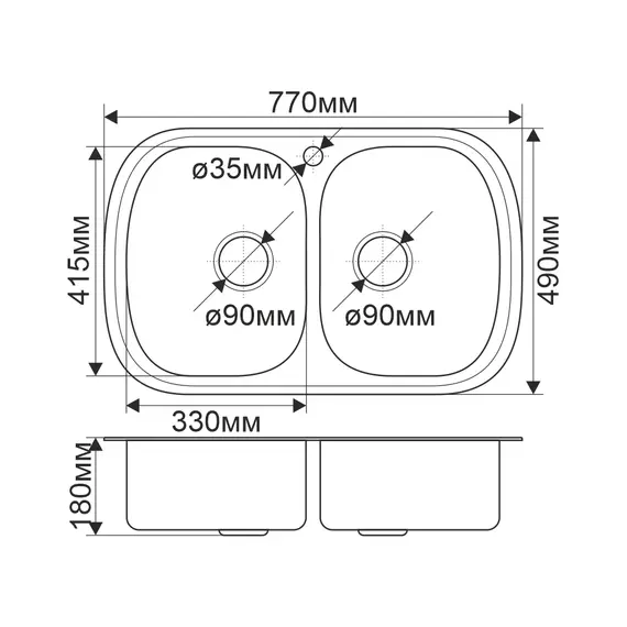 Мойка 7749S MELANA 0,8/180 ИУ 2-я чаша врезная без сифона