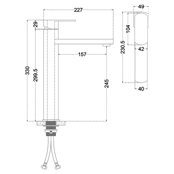 Смеситель д/ум MELANA-610302 Stello нерж.сталь, однорычажный, сатин, литой излив