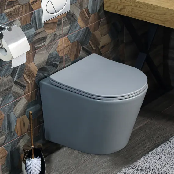 Унитаз подвесной безободковый MLN-310302MG (матовый серый), крышка дюропласт