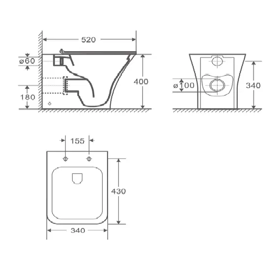 Унитаз  Ceruttispa  CT7841 VETTORE F приставной безободковый