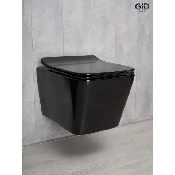 Безободковый подвесной унитаз микролифт дюропласт Gid Tr2144BL