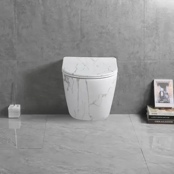 Унитаз SELLA Aria Tornado MMW Ceruttispa CT9532   подвесной безободковый белый мрамор матовый