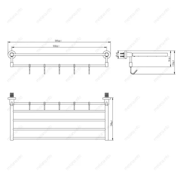 Полка для полотенец с крючками MELANA AISI 304 сатин MLN-S2221