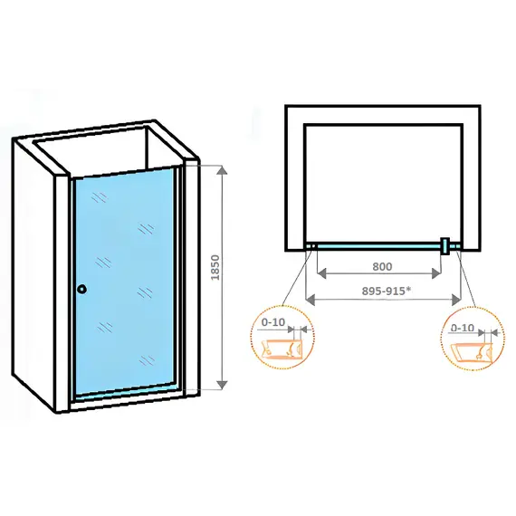 Дверь душевая  DE70B/DE80B/DE90B  PARLY в нишу