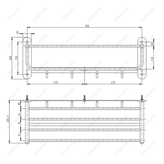 Полка для полотенец с крючками MELANA AISI 304 сатин MLN-S2220