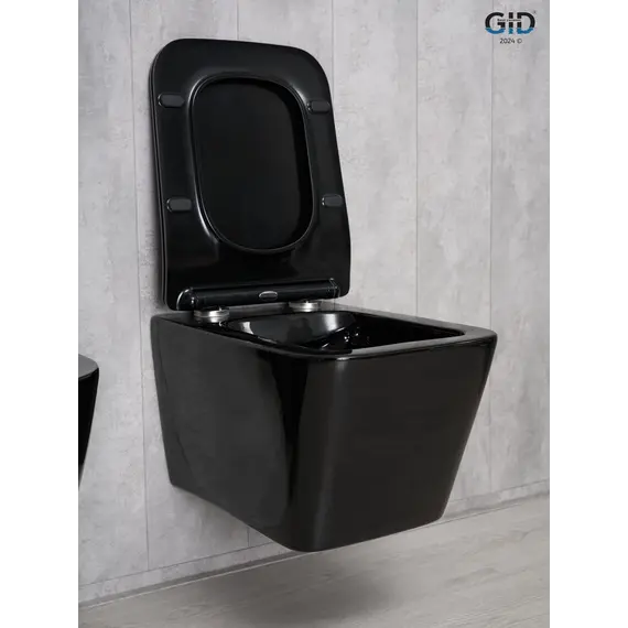 Безободковый подвесной унитаз микролифт дюропласт Gid Tr2144BL