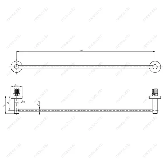 Штанга для полотенец MELANA сатин хром MLN-867001
