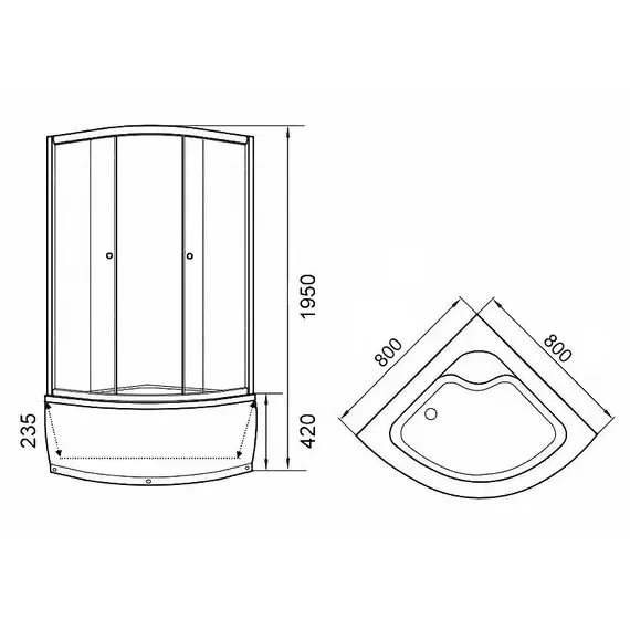 Душевой уголок  PARLY ZF90N/ZF80N с поддоном